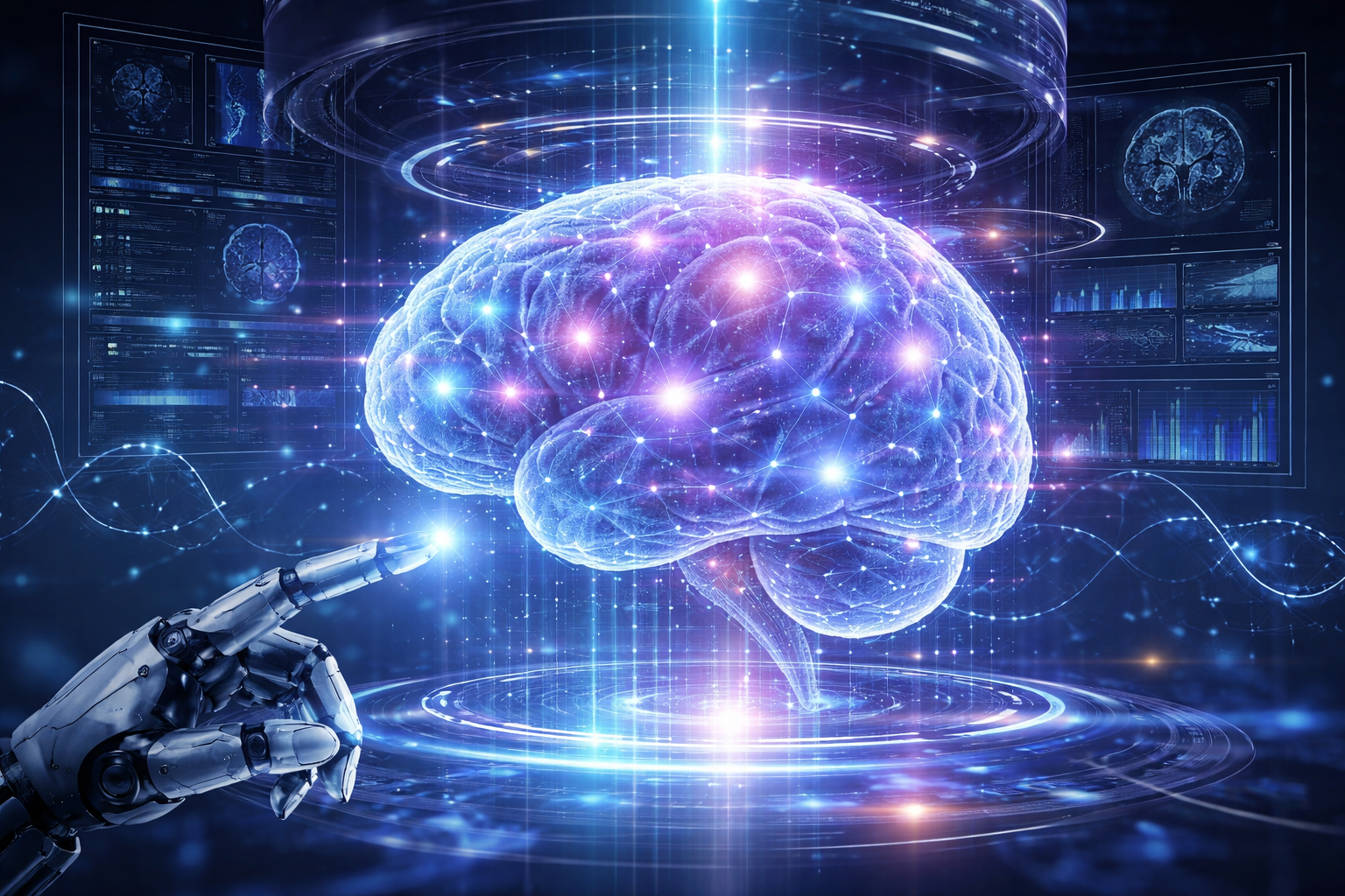 Représentation visuelle d'un cerveau avec des zones colorées indiquant l'analyse par IA.